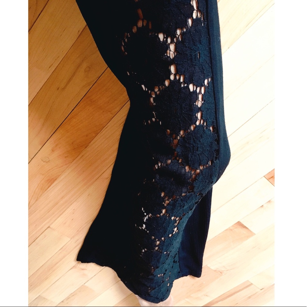 Women's Black Wide-Leg Pants with Lace Side Panels